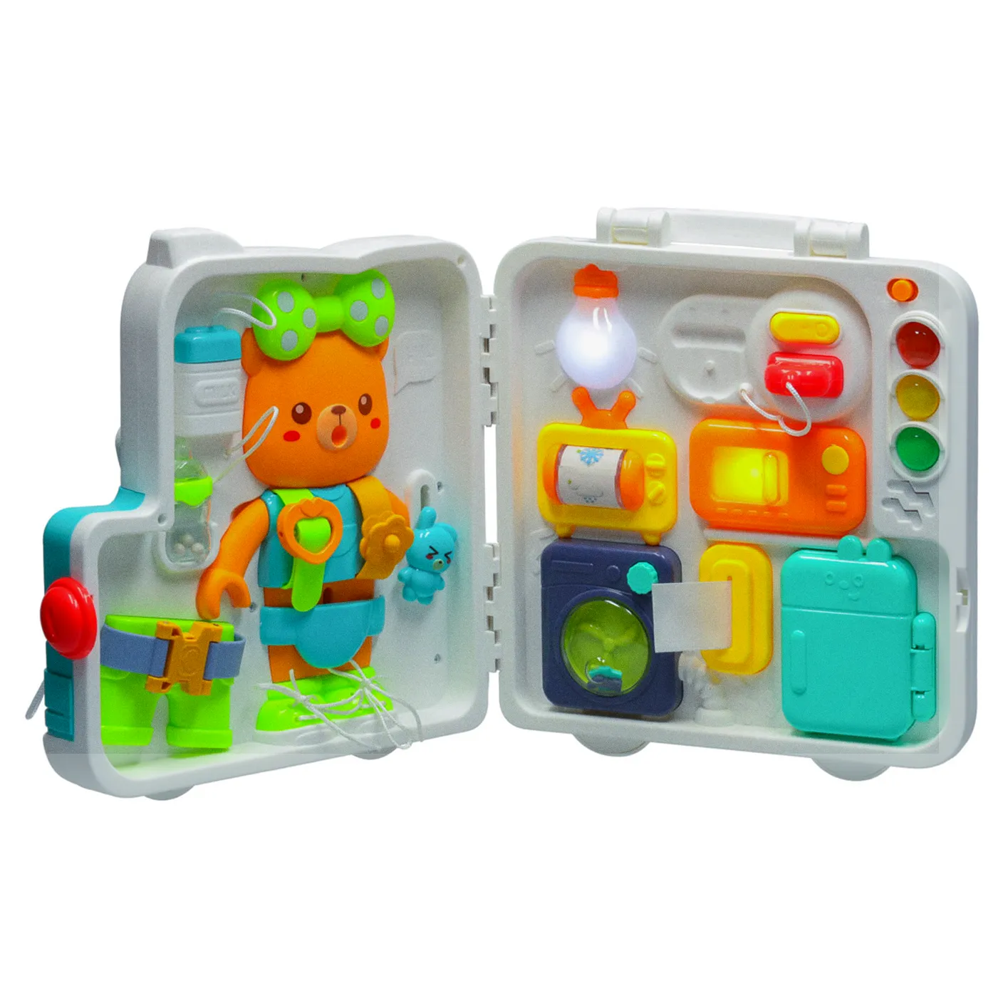 Tablica manipulacyjna sensoryczna montessori walizka pokrętła miś XXL światło dźwięk - obrazek 5