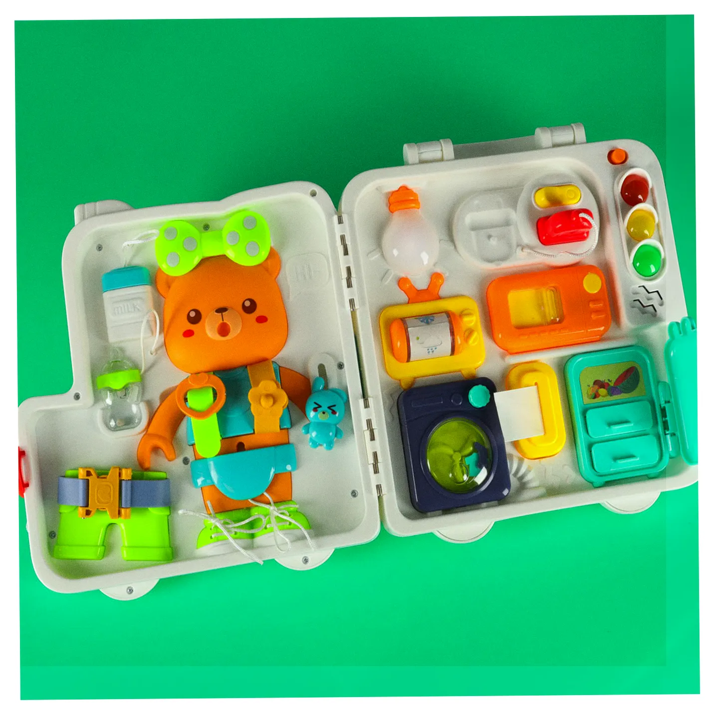 Tablica manipulacyjna sensoryczna montessori walizka pokrętła miś XXL światło dźwięk - obrazek 8