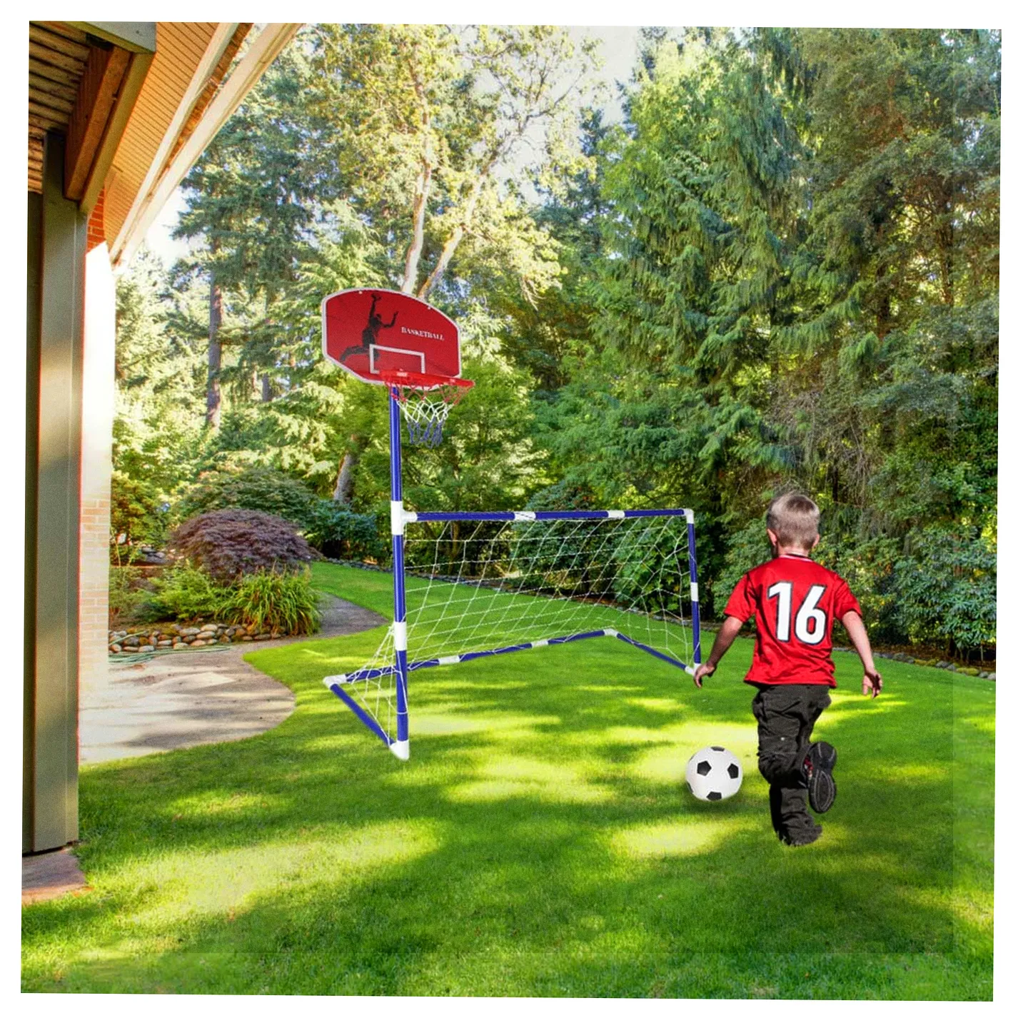 Bramka piłkarska do piłki nożnej tablica do koszykówki gry w kosza gra 2w1 2 piłki pompka - obrazek 7