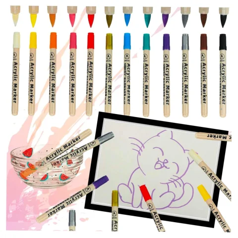 Markery akrylowe do tkanin kamieni pisaki flamastry mazaki wodoodporne DIY 12 szt.