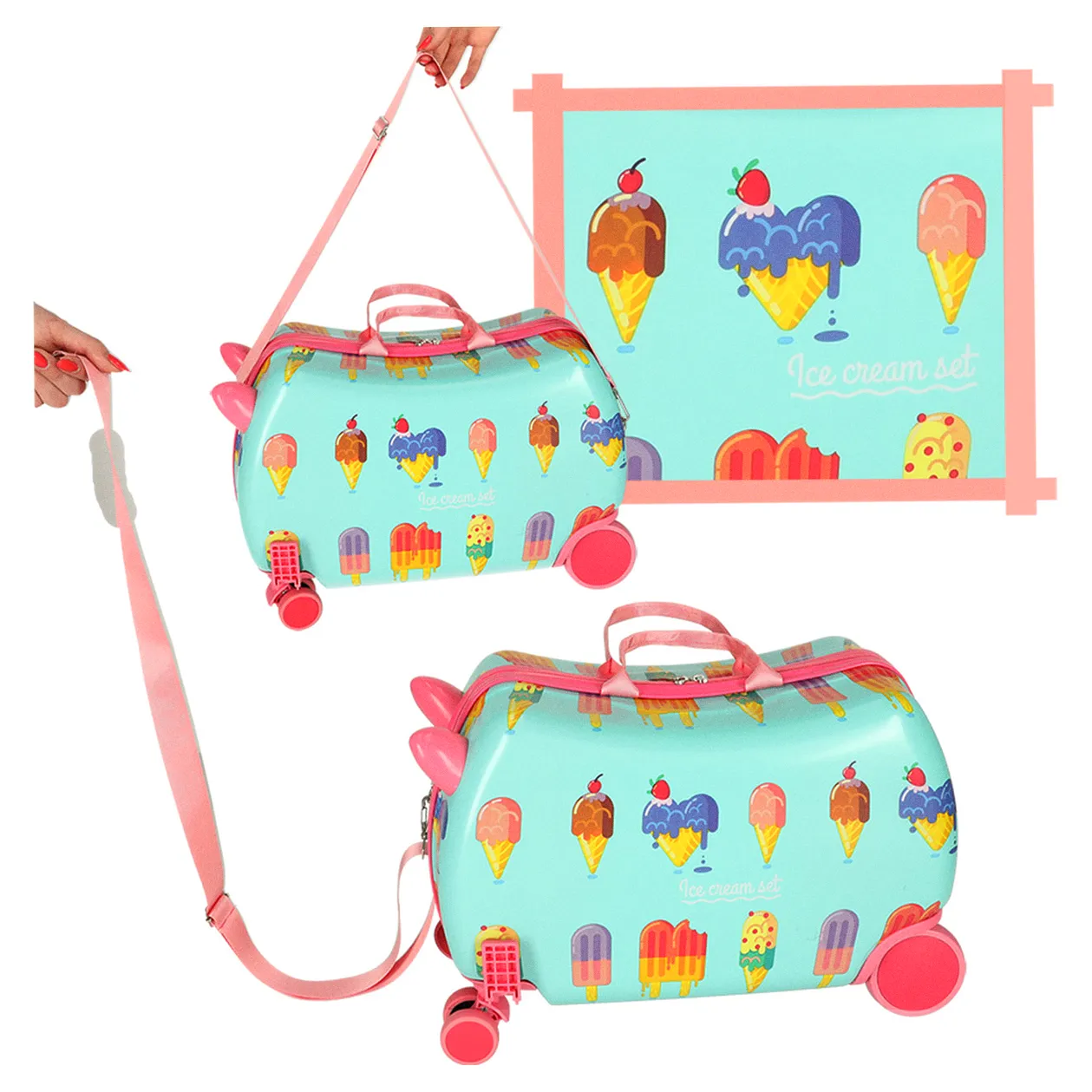 Walizka podróżna dla dzieci na kółkach bagaż podręczny lody - obrazek 5