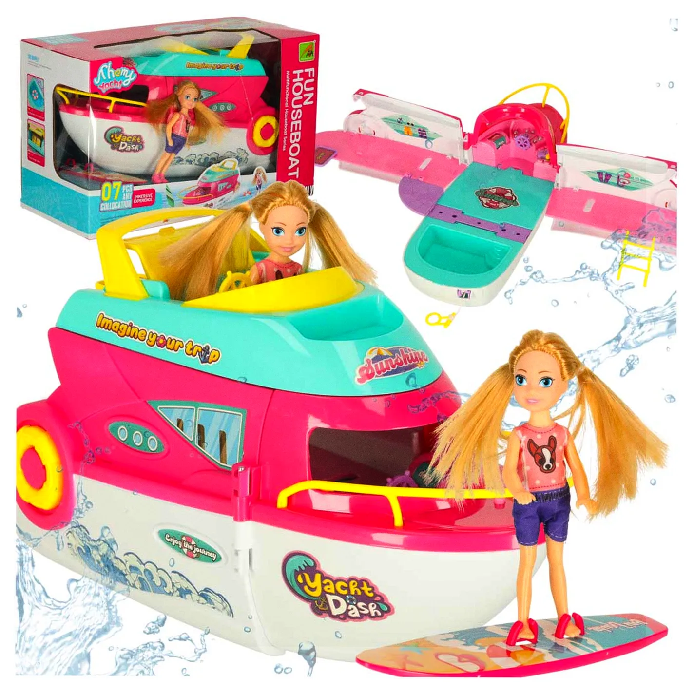 Łódź dla lalek jacht imprezowy rozkładany lalka deska surfingowa