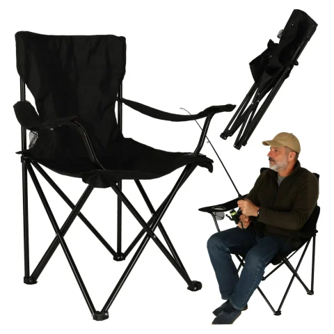 Krzesło składane wędkarskie LUARO turystyczne kempingowe na ryby czarne