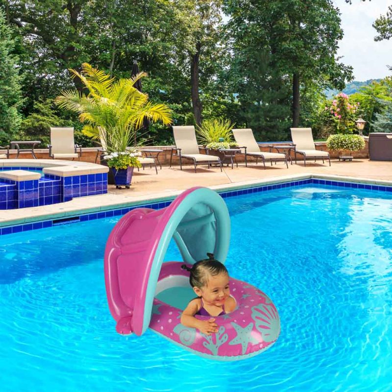 Kółko do pływania koło dmuchane dla niemowląt pontonik z daszkiem BESTWAY 34091 różowe - obrazek 11