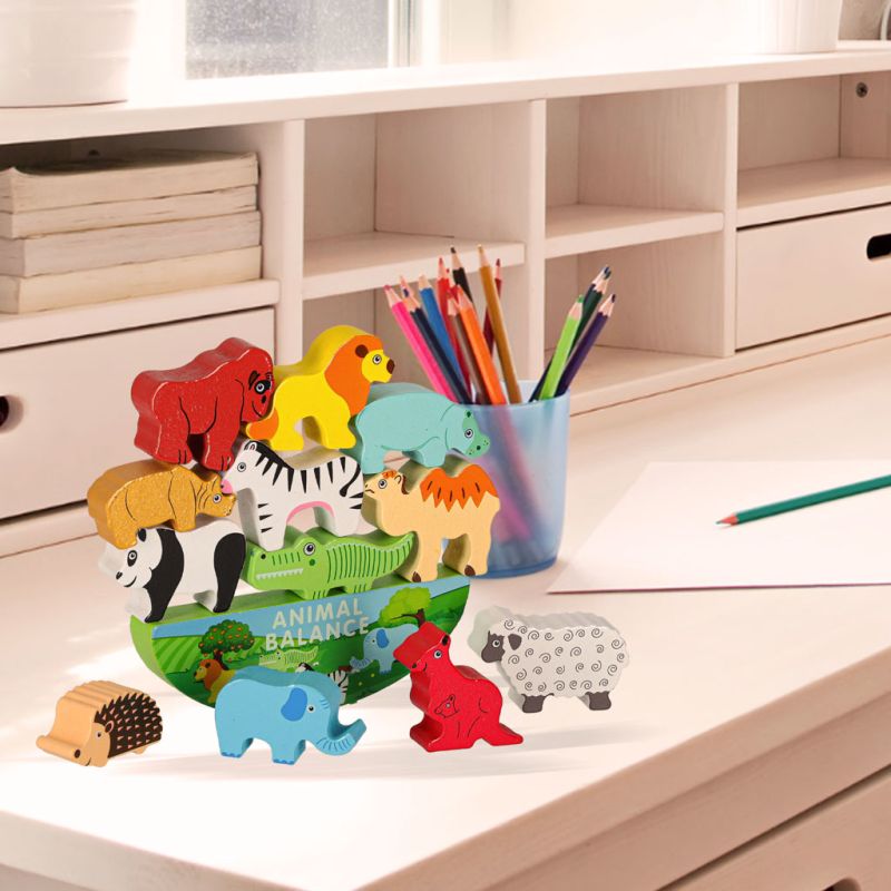 Gra zręcznościowa montessori układanka balansująca klocki zwierzątka drewniane - obrazek 8