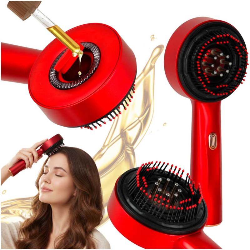 Masażer szczotka do masażu skóry głowy aplikator olejków USB czerwona - obrazek 14