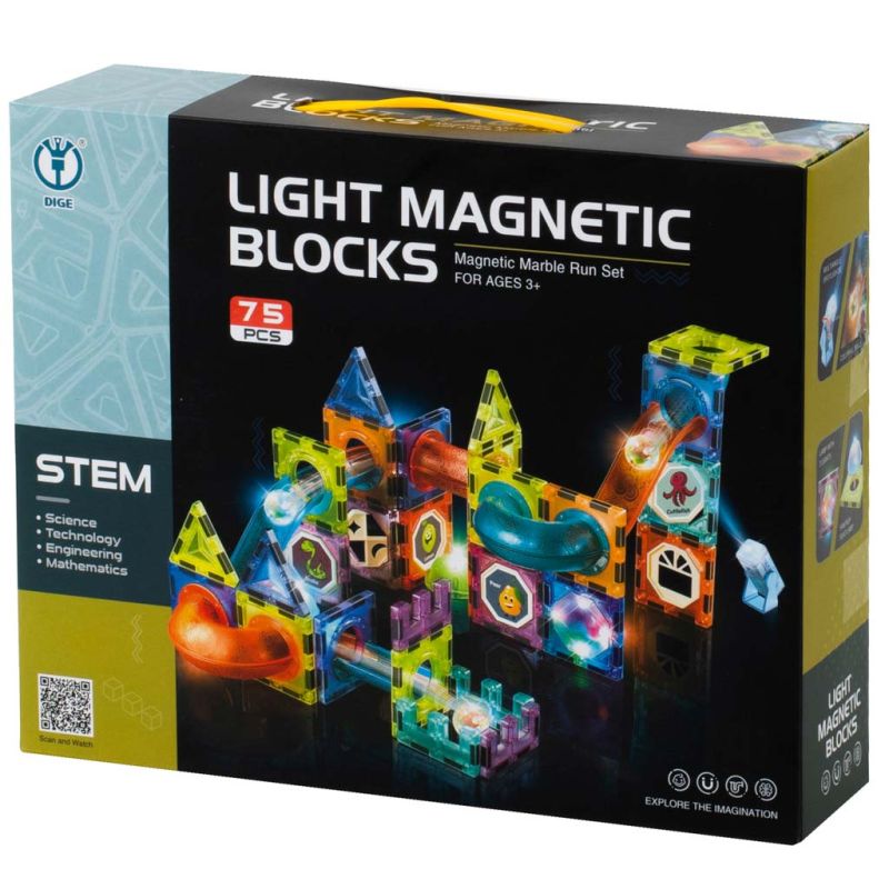 Klocki magnetyczne marble tor kulkowy świecący 75 elementów - obrazek 12