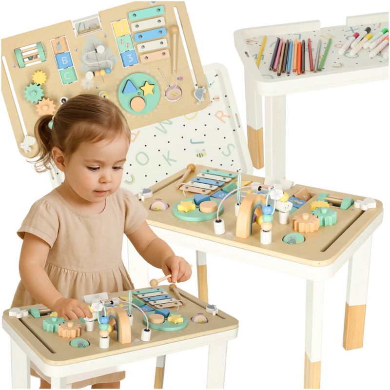 Tablica manipulacyjna LULILO LUDO stolik drewniany sensoryczny 2w1 miętowy - obrazek 12