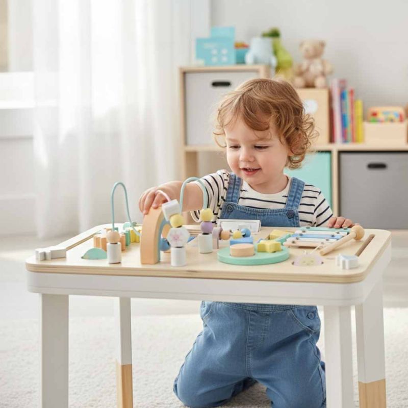 Tablica manipulacyjna LULILO LUDO stolik drewniany sensoryczny 2w1 miętowy - obrazek 14