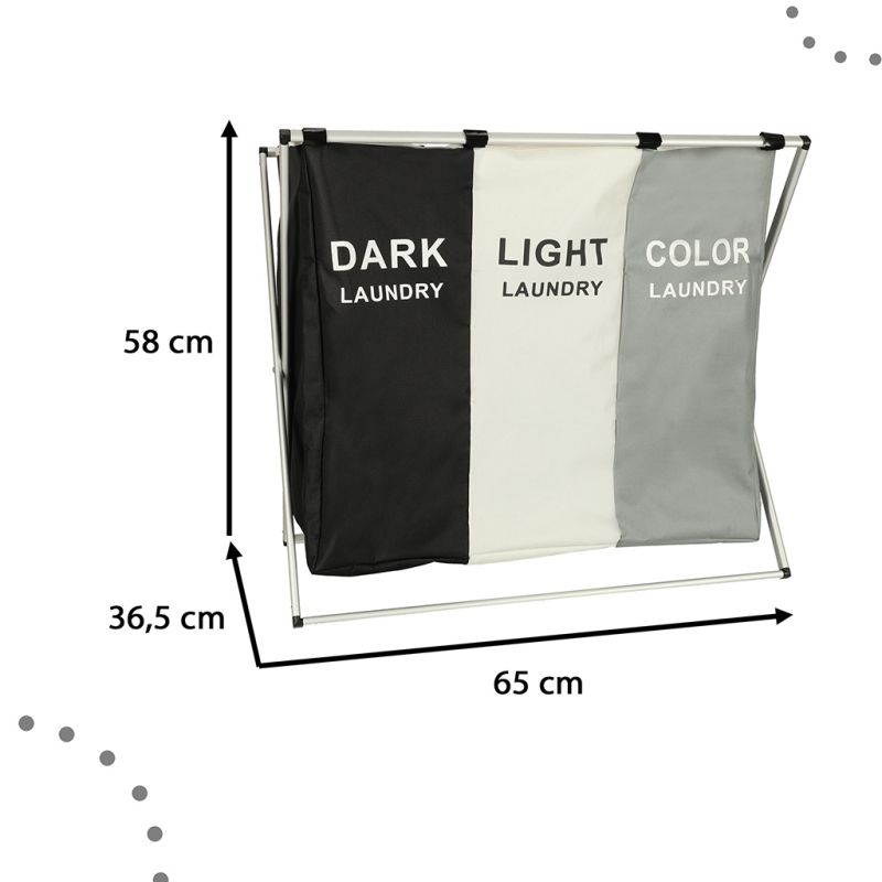 Kosz na pranie segregacja organizer 3 komory 135l - obrazek 3