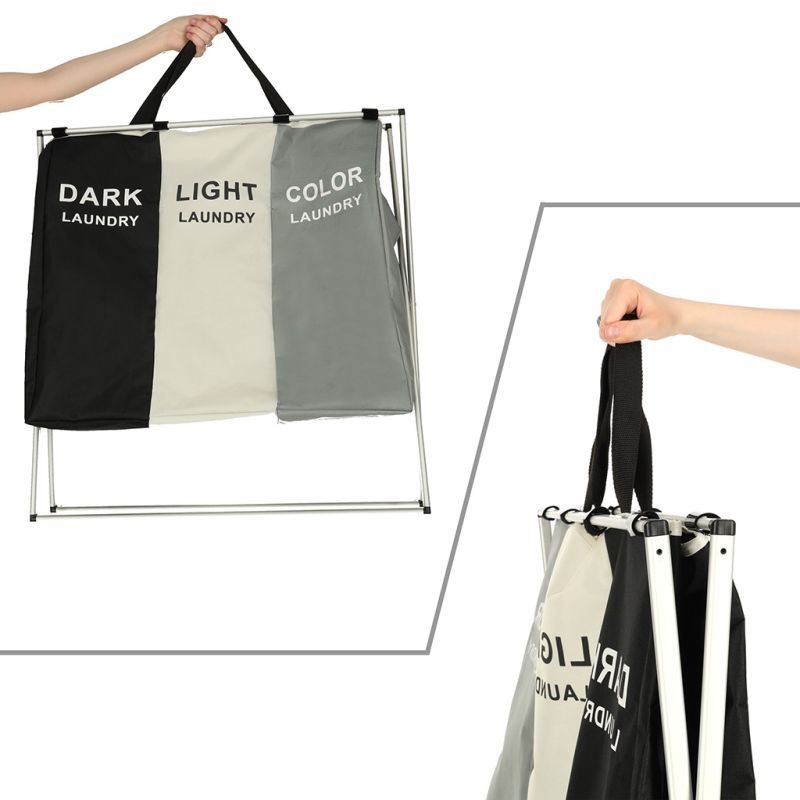 Kosz na pranie segregacja organizer 3 komory 135l - obrazek 4