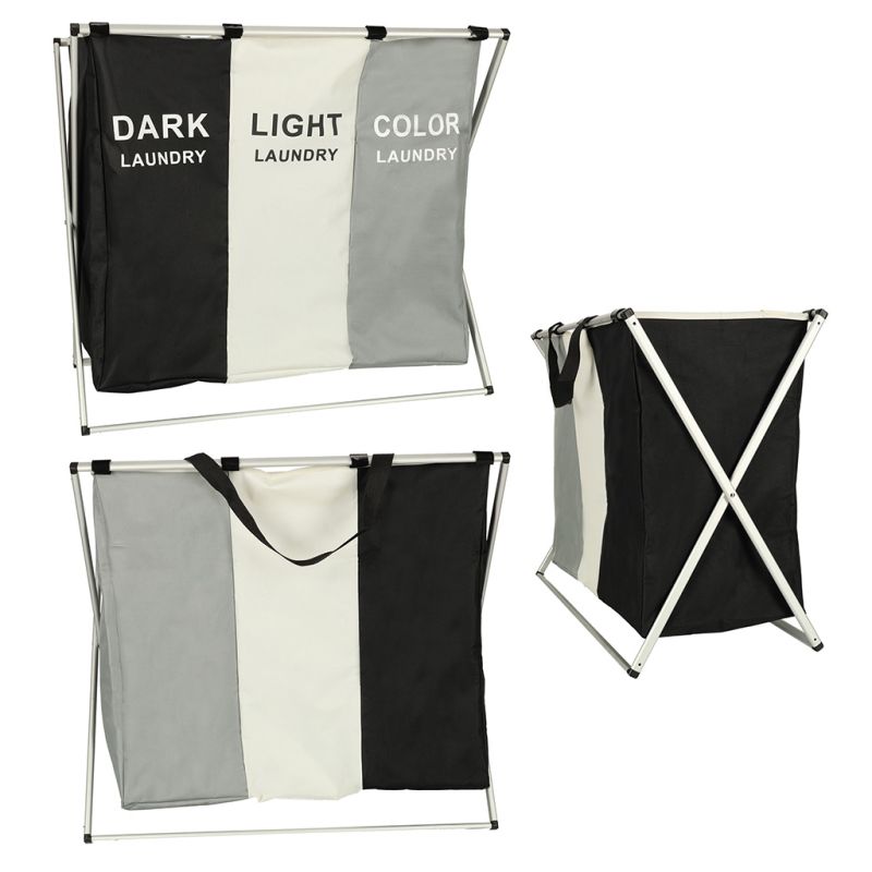 Kosz na pranie segregacja organizer 3 komory 135l - obrazek 6