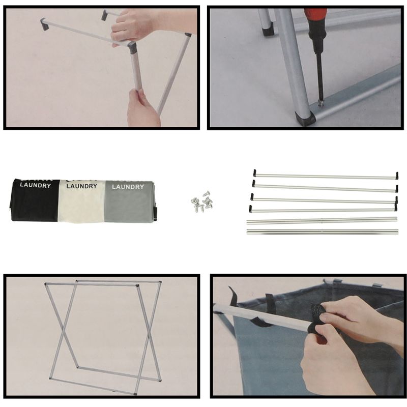 Kosz na pranie segregacja organizer 3 komory 135l - obrazek 7