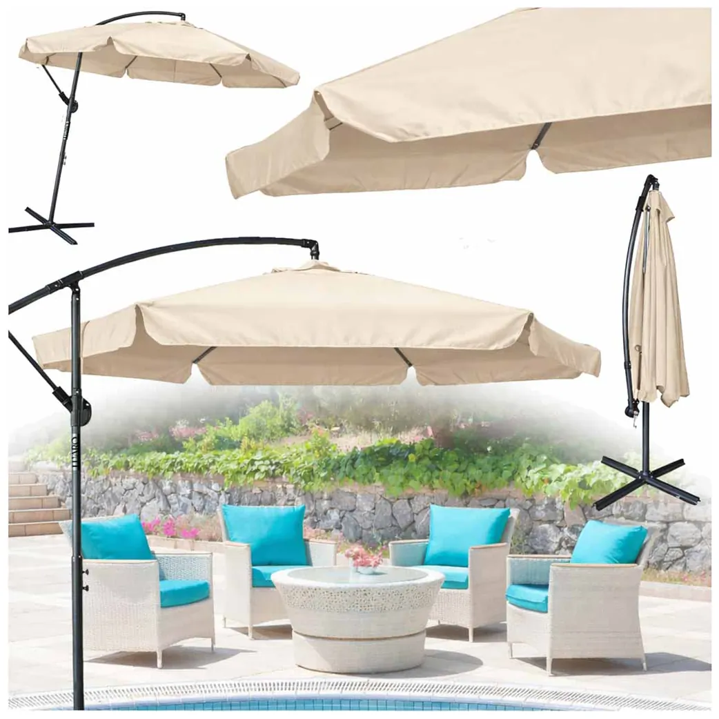 Parasol ogrodowy LUARO duży składany z wysięgnikiem 290cm beżowy - obrazek 3