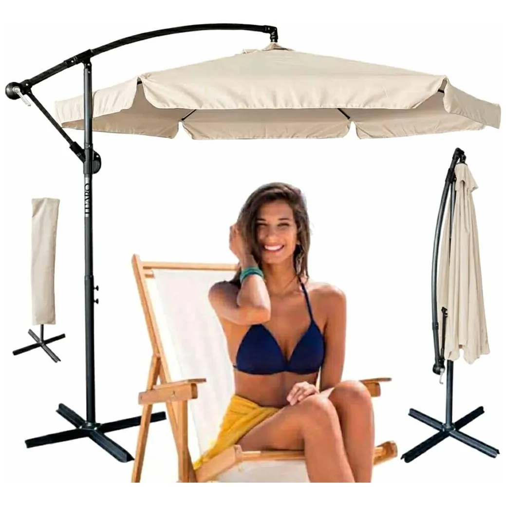 Parasol ogrodowy LUARO duży składany z wysięgnikiem 290cm beżowy - obrazek 4
