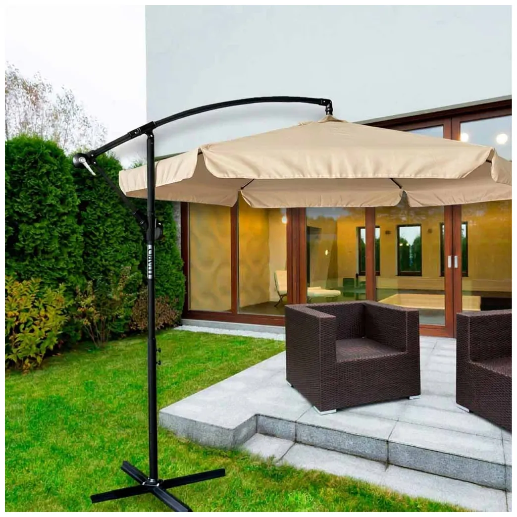 Parasol ogrodowy LUARO duży składany z wysięgnikiem 290cm beżowy - obrazek 6