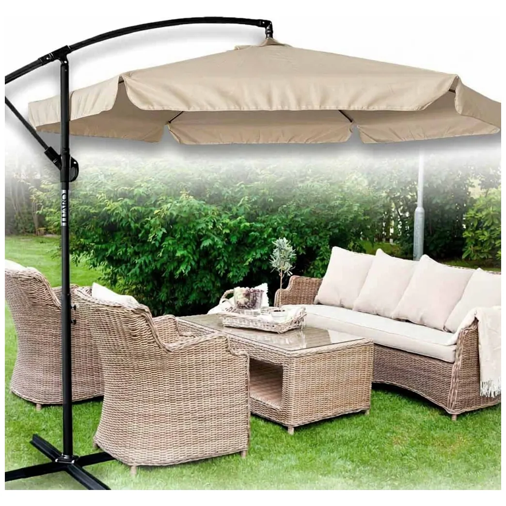 Parasol ogrodowy LUARO duży składany z wysięgnikiem 290cm beżowy - obrazek 7