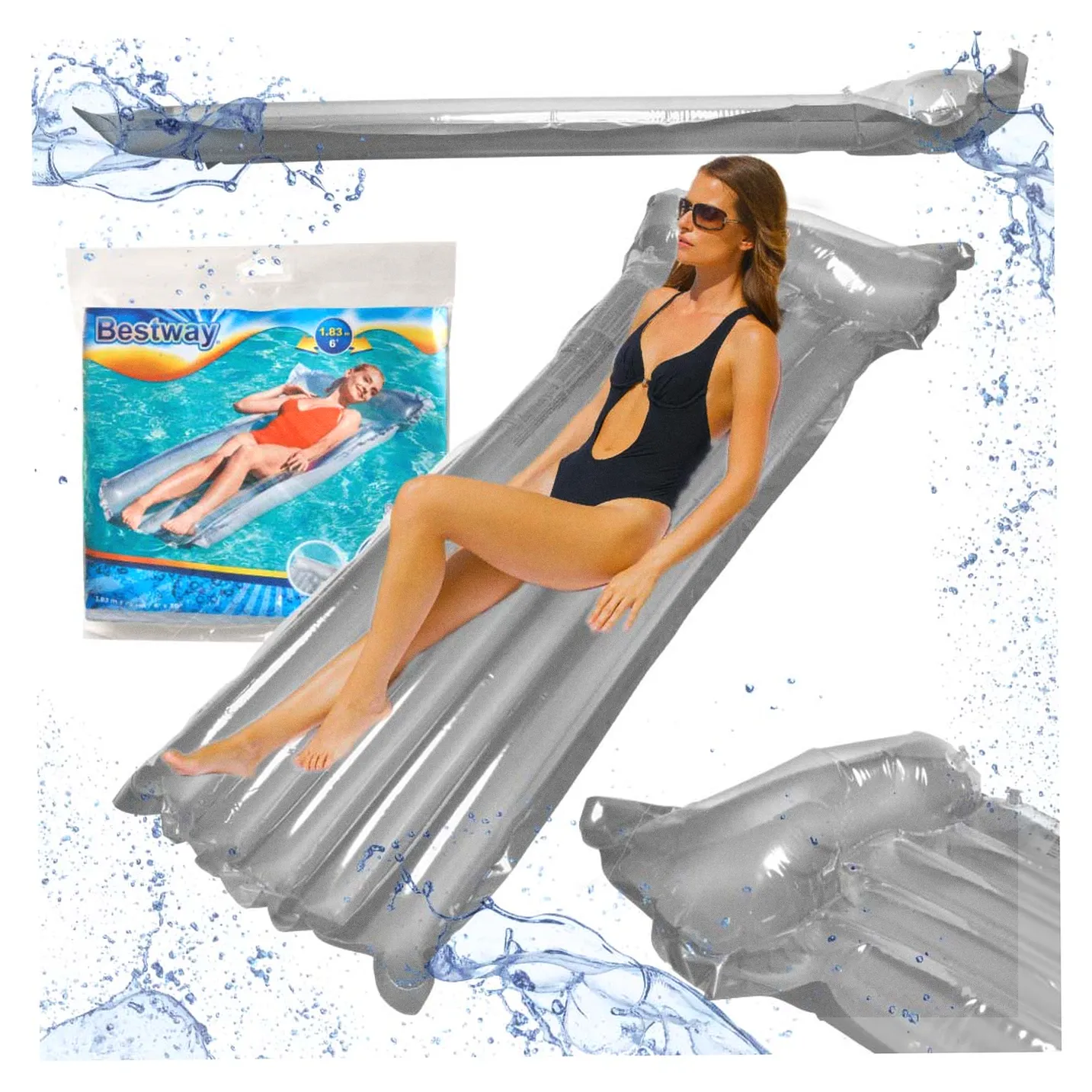 Materac dmuchany plażowy do pływania na basen wodę BESTWAY 44013 szary 90kg 183cm - obrazek 7