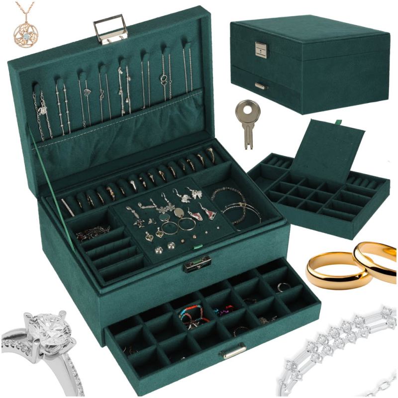 Szkatułka kuferek na biżuterię organizer zielony - obrazek 14