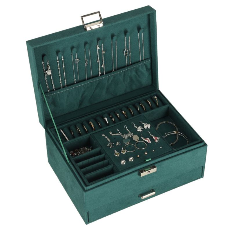 Szkatułka kuferek na biżuterię organizer zielony - obrazek 15