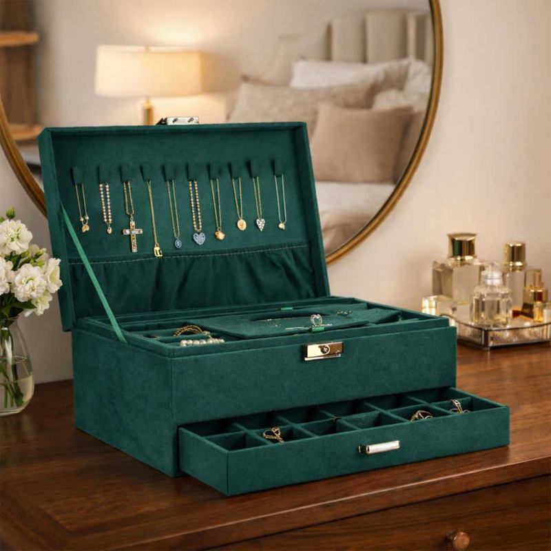 Szkatułka kuferek na biżuterię organizer zielony - obrazek 17