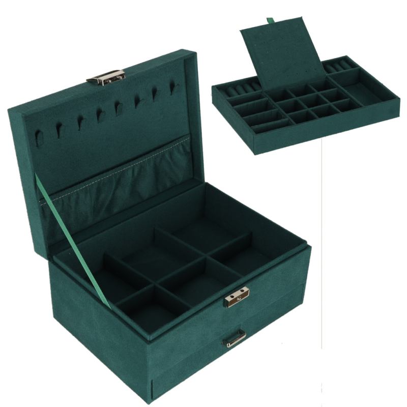 Szkatułka kuferek na biżuterię organizer zielony - obrazek 6