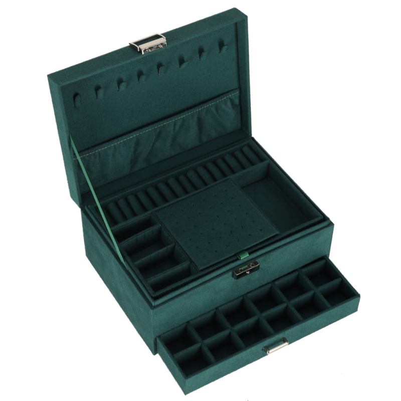 Szkatułka kuferek na biżuterię organizer zielony - obrazek 10