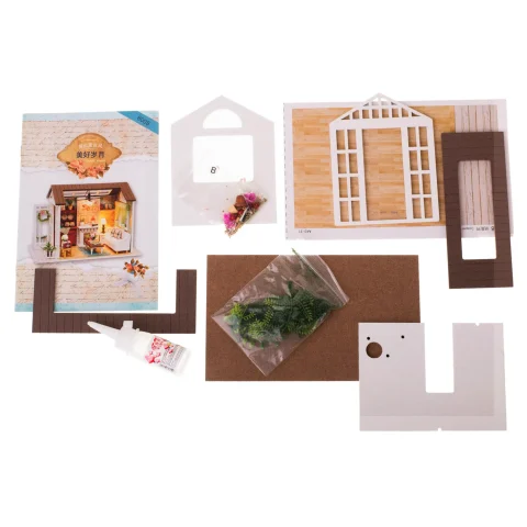 Domek dla lalek drewniany salon model do złożenia LED 8008-A 20