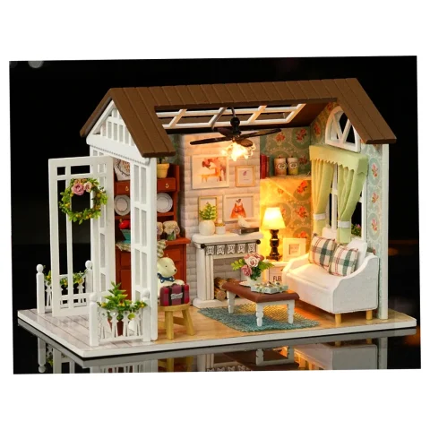 Domek dla lalek drewniany salon model do złożenia LED 8008-A 20