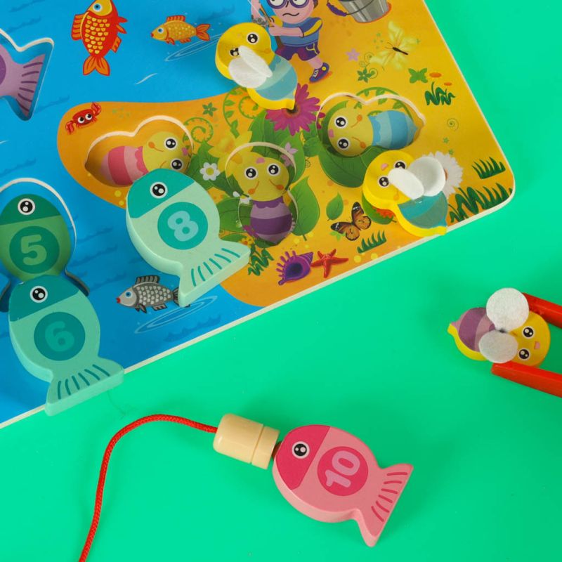 Gra drewniana rybki łowienie rybek na magnes pszczółki montessori - obrazek 9