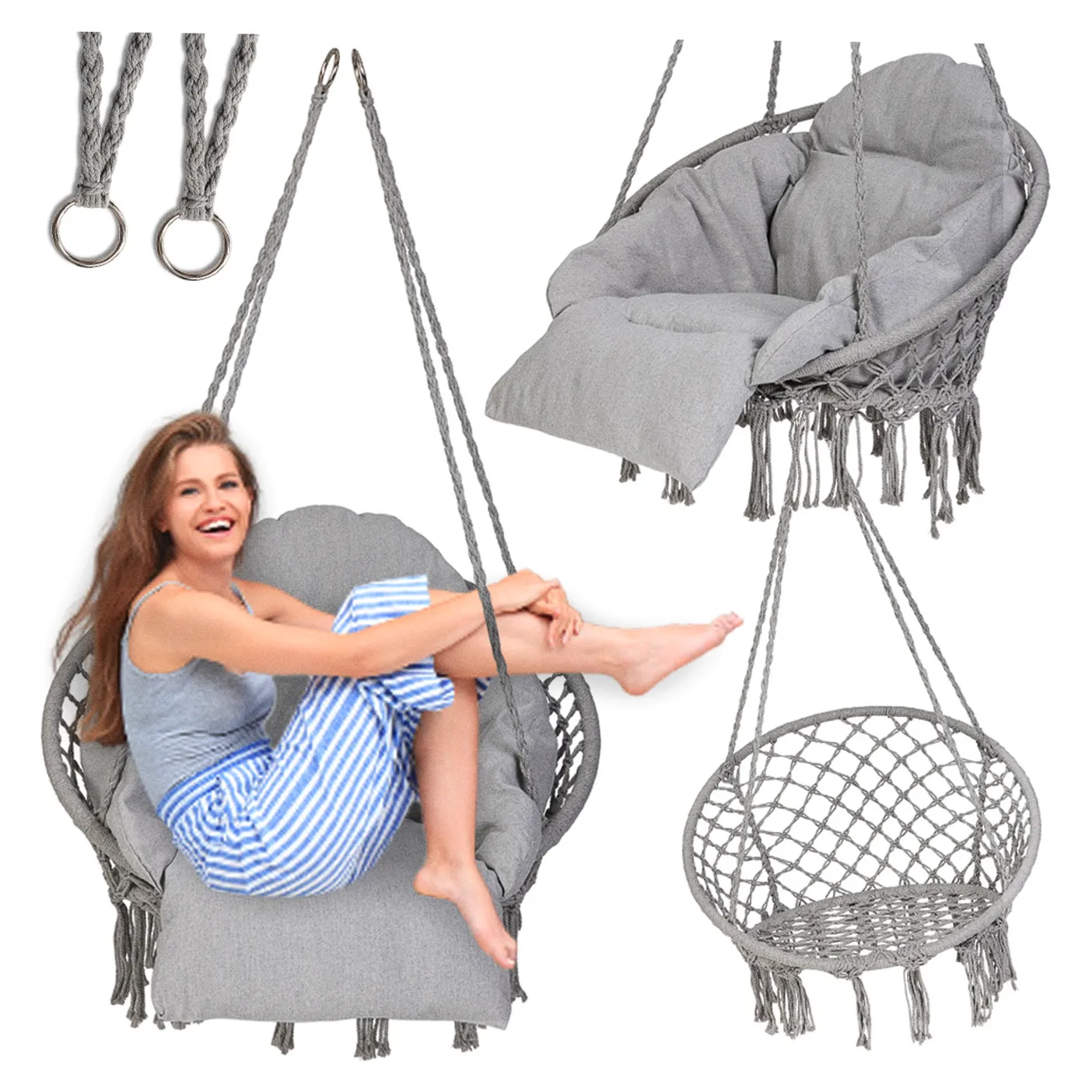 Huśtawka ogrodowa LUARO bocianie gniazdo z poduszką XXL szare 80cm 150kg - obrazek 14