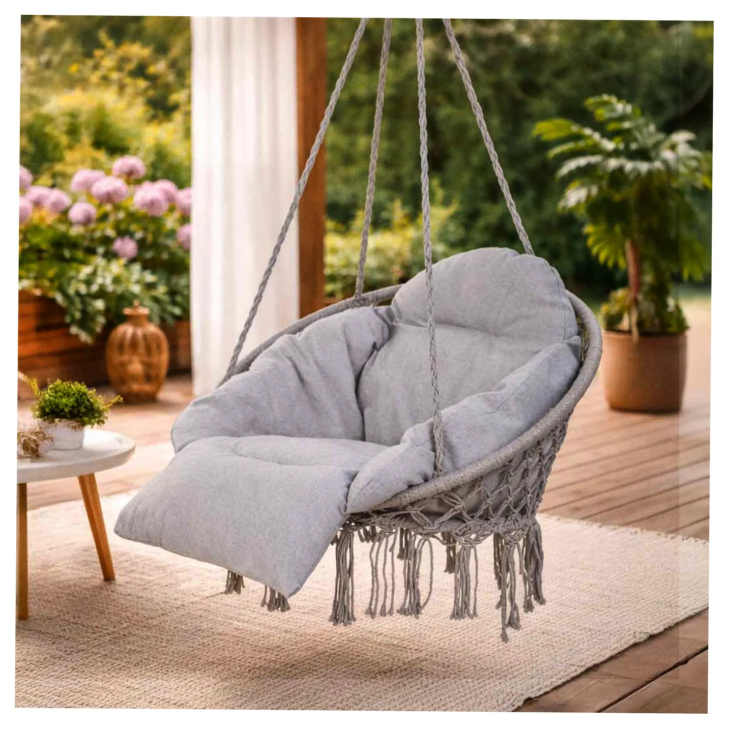 Huśtawka ogrodowa LUARO bocianie gniazdo z poduszką XXL szare 80cm 150kg - obrazek 15