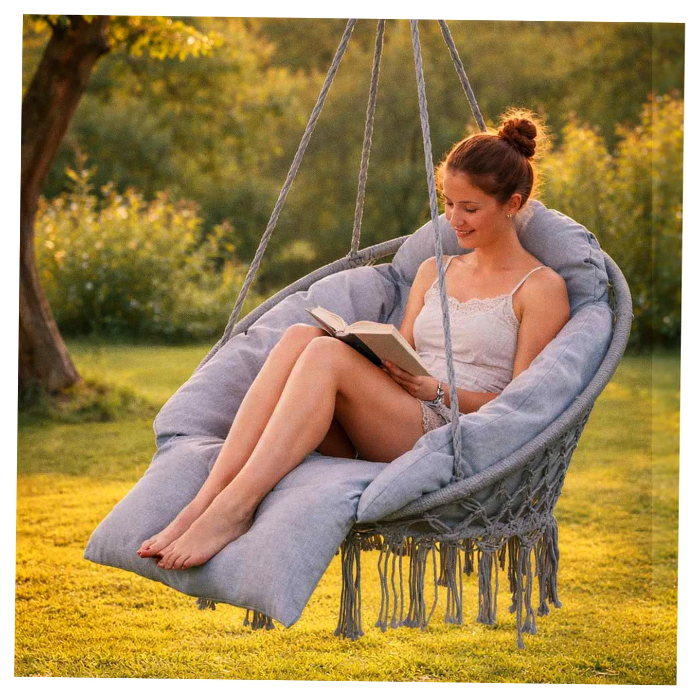 Huśtawka ogrodowa LUARO bocianie gniazdo z poduszką XXL szare 80cm 150kg - obrazek 16