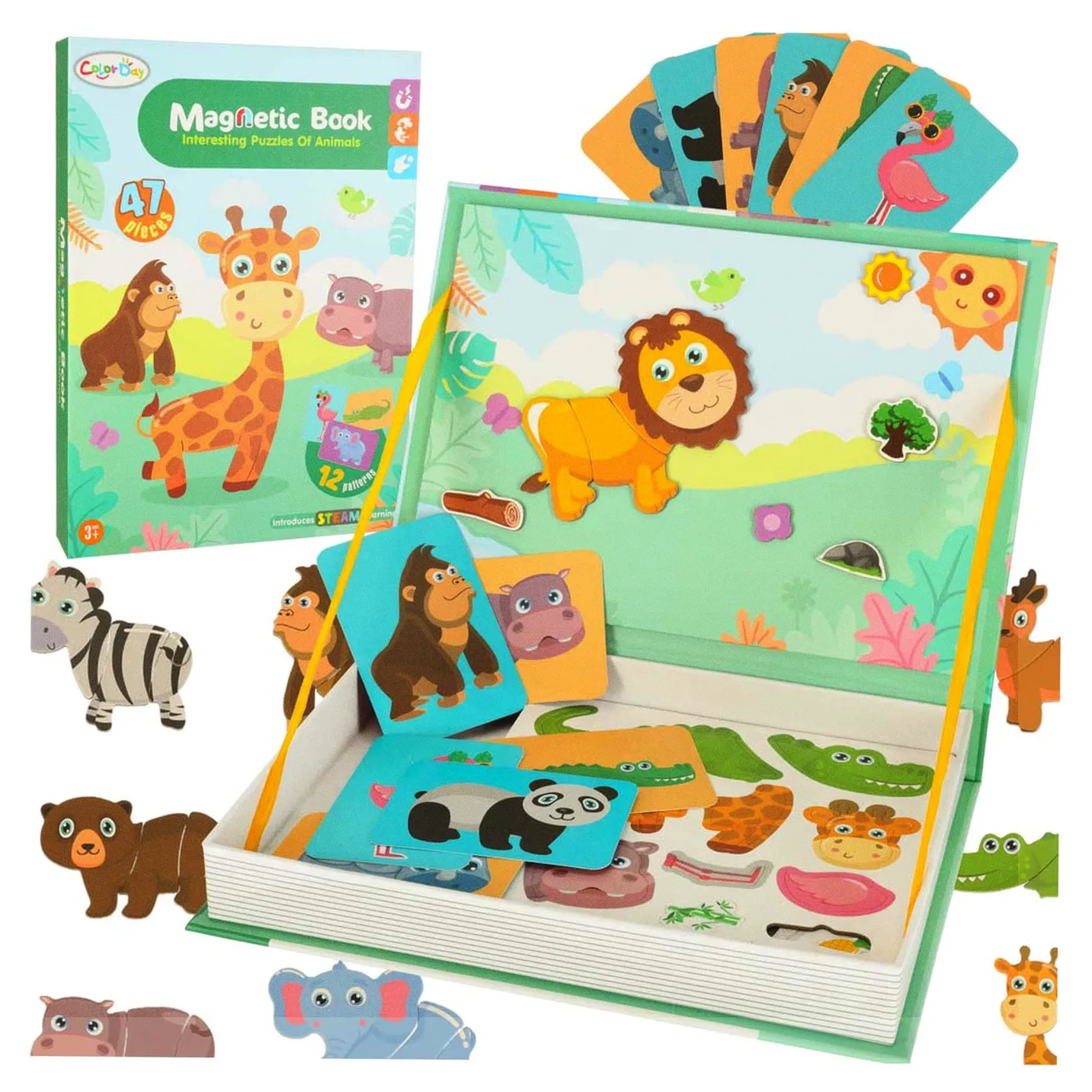 Książeczka magnetyczna układanka puzzle na magnes zwierzęta safari 47el.