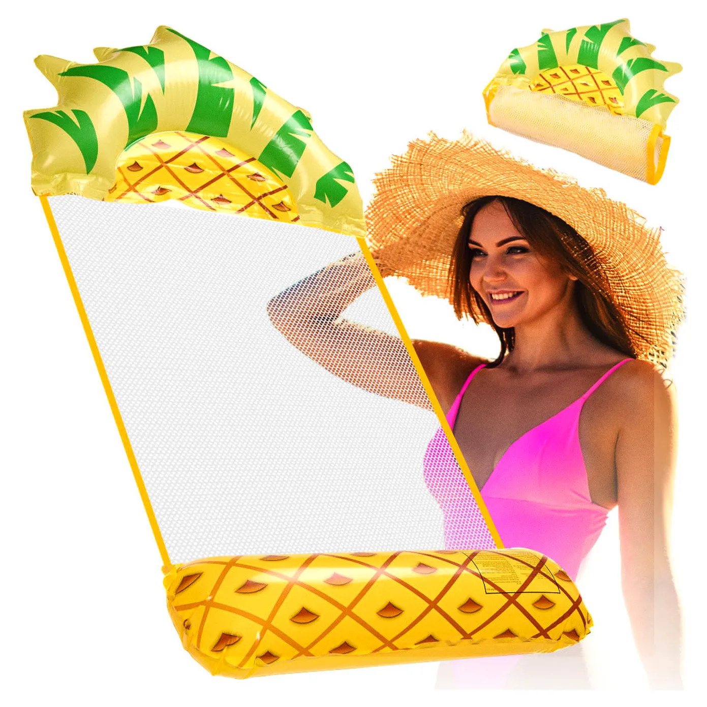 Materac dmuchany plażowy hamak wodny leżak fotel krzesło do pływania basenu ananas - obrazek 7