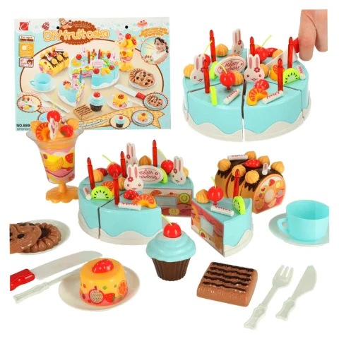 Tort urodzinowy do krojenia na rzepy kuchnia 75 elementów niebieski