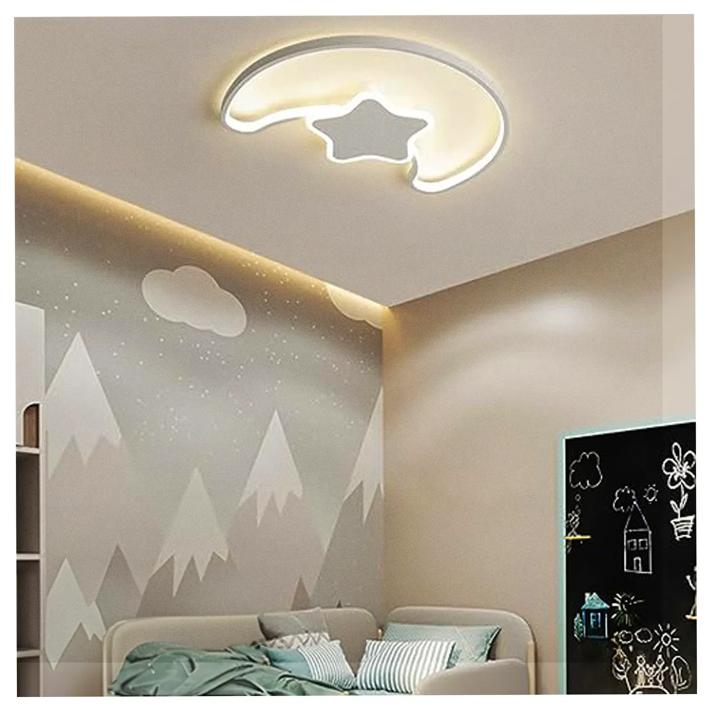 Lampa LED sufitowa plafon do pokoju dziecięcego ściemniana + pilot księżyc biała - obrazek 15