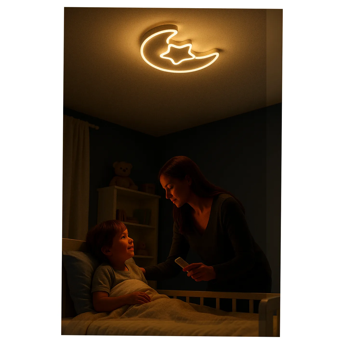 Lampa LED sufitowa plafon do pokoju dziecięcego ściemniana + pilot księżyc biała - obrazek 5