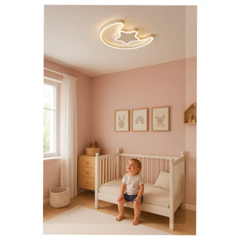 Lampa LED sufitowa plafon do pokoju dziecięcego ściemniana + pilot księżyc biała
