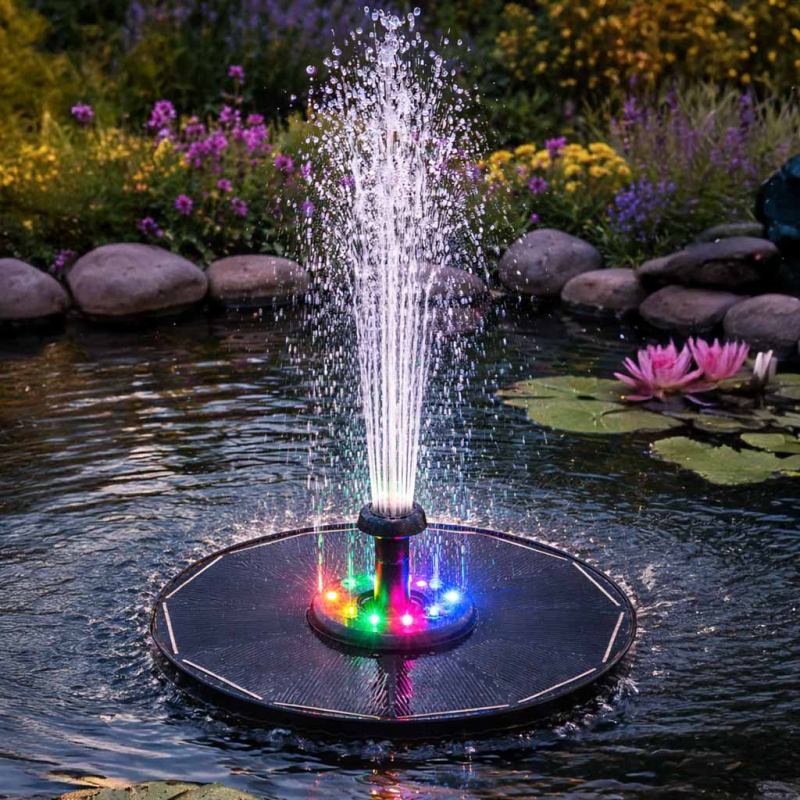 Fontanna solarna LUARO do oczka wodnego ogrodowa pompa pływająca LED RGB 16cm - obrazek 10