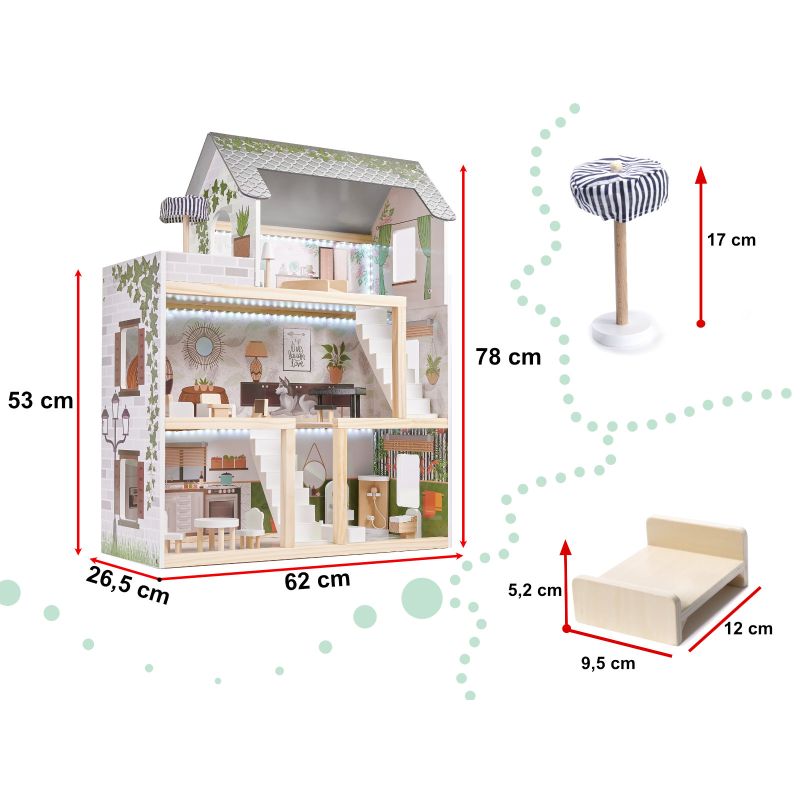 Domek dla lalek drewniany LULILO FLORO boho LED 78cm - obrazek 2