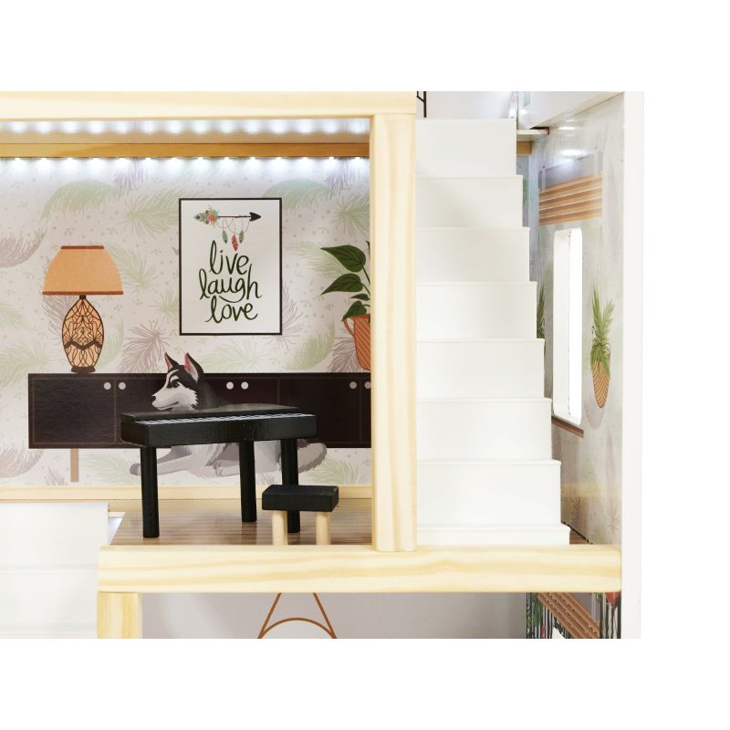 Domek dla lalek drewniany LULILO FLORO boho LED 78cm - obrazek 12