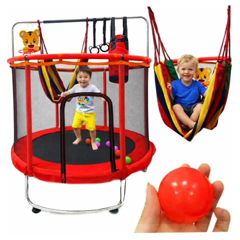 Trampolina dla dzieci ogrodowa siatka piłki koszykówka 155cm czerwona
