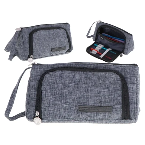 Piórnik szkolny dwukomorowy saszetka kosmetyczka rozkładany 3w1 szary