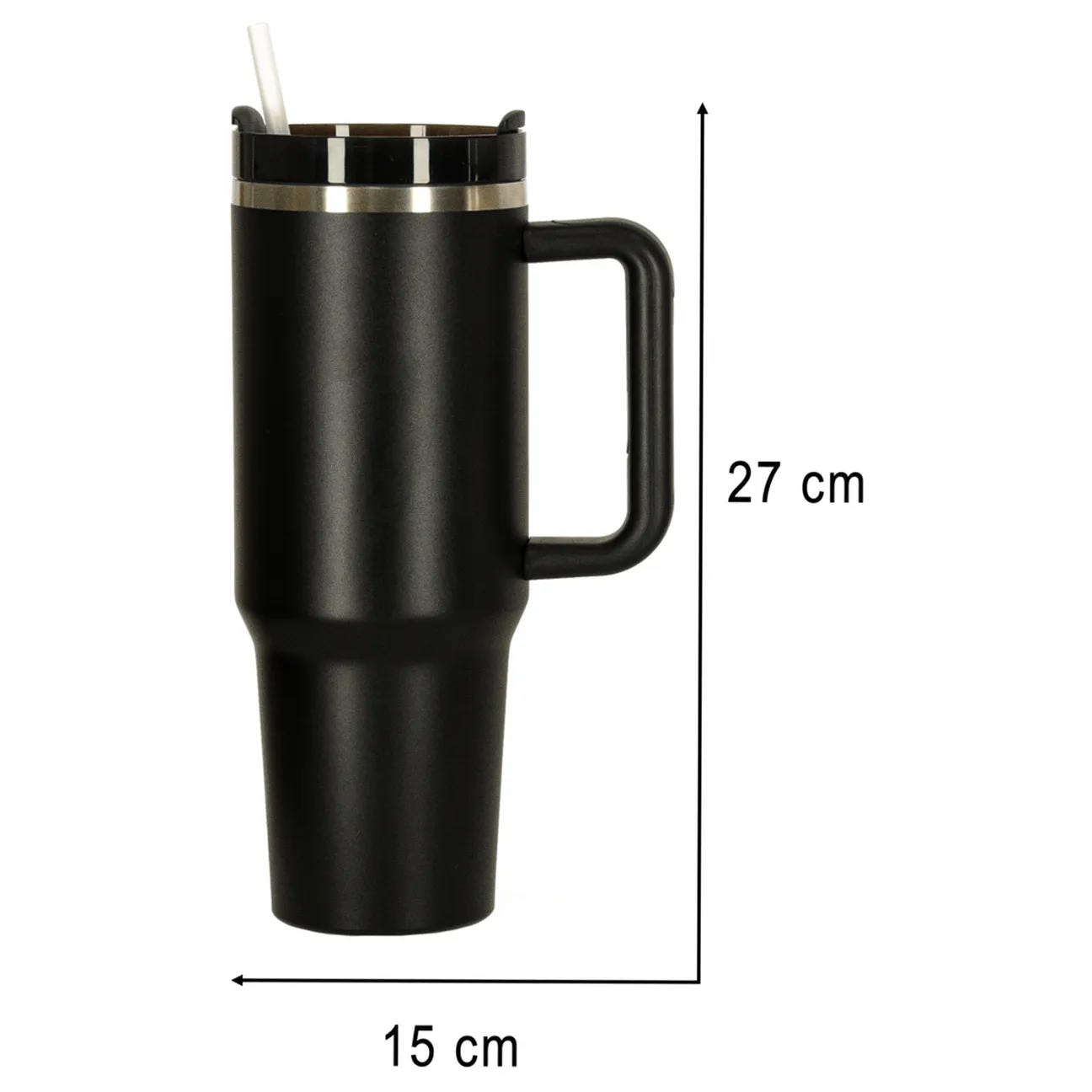 Kubek termiczny ze słomką i uchwytem termos 1200ml czarny - obrazek 12