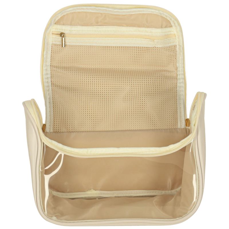 Kosmetyczka kuferek organizer podróżna damska męska pojemna na wakacje beżowa - obrazek 5