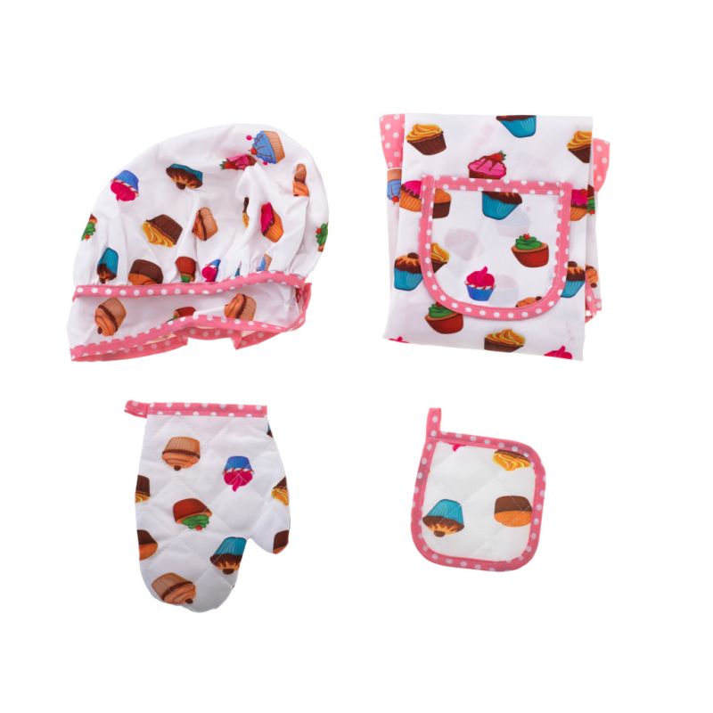 Zestaw kucharza dla dzieci kostium fartuch czapka kucharska rękawica + akcesoria - obrazek 4