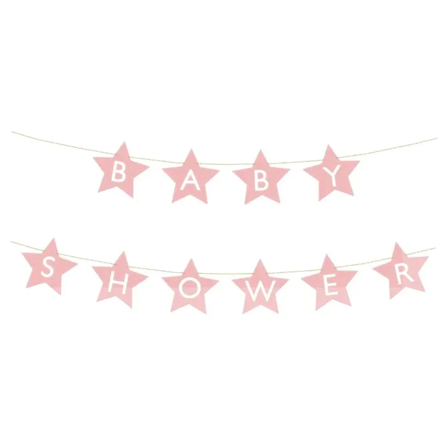 Baner napis na baby shower gwiazdki jasnoróżowe 290cm x 16