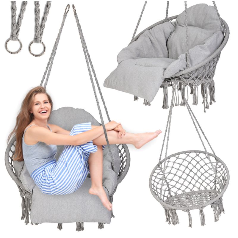 Huśtawka ogrodowa LUARO bocianie gniazdo z poduszką XXL szare 80cm 150kg - obrazek 14