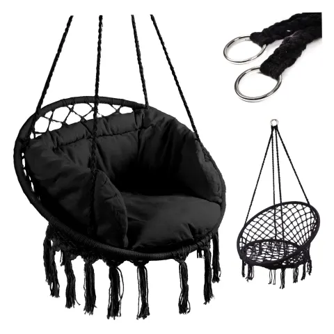 Huśtawka LUARO fotel bocianie gniazdo z poduszką czarne 80cm 150kg